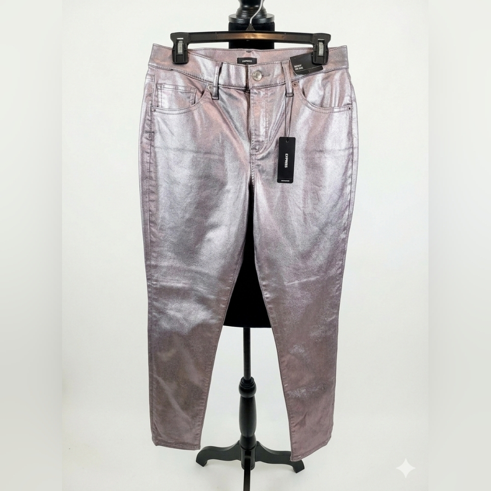 Express Metallic Silver Skinny Jeans